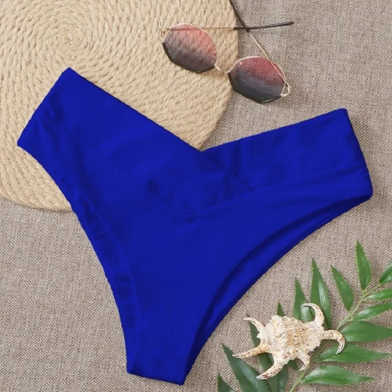 Bañador de cintura alta para mujer, braguitas de Bikini, parte inferior de Color sólido, ropa de playa