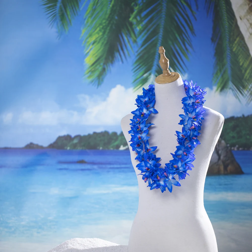 Artificial Silk Orchid Flower Leis Tropical Flower Necklace Blue Purple Hawaiian Wedding Party Exhibition Wedding Wreath
