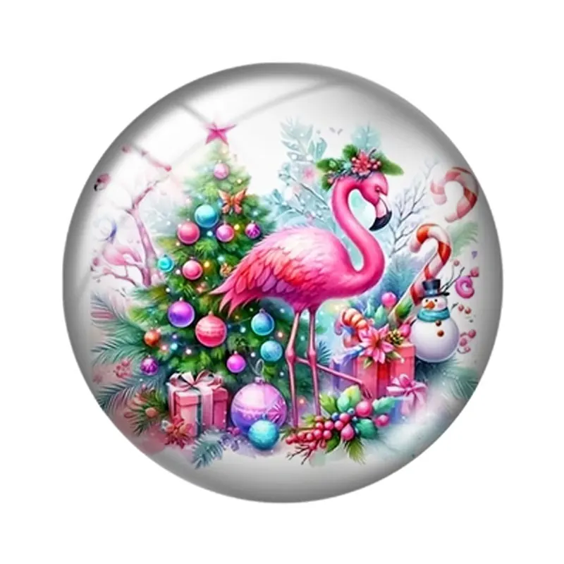 Watercolor Christmas flamingo 12mm14mm/16mm/18mm/20mm/25mm Round Photo Glass Cabochon Demo Flat Back Making Findings Jewelry