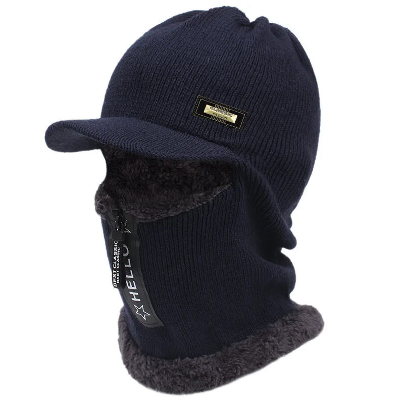 Thick and Warm Zipper Knitted Hat for Autumn and Winter, Cross border Men's and Women's Collar Set, Cold resistant Knitted Hat