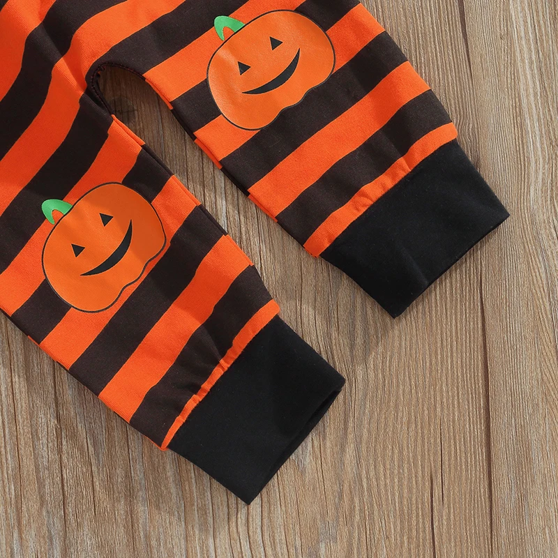 2022-07-05 Lioraitiin 0-12M Infant Baby Boy 3Pcs Halloween Clothing 2 Bodysuit Top Striped Printed Pants