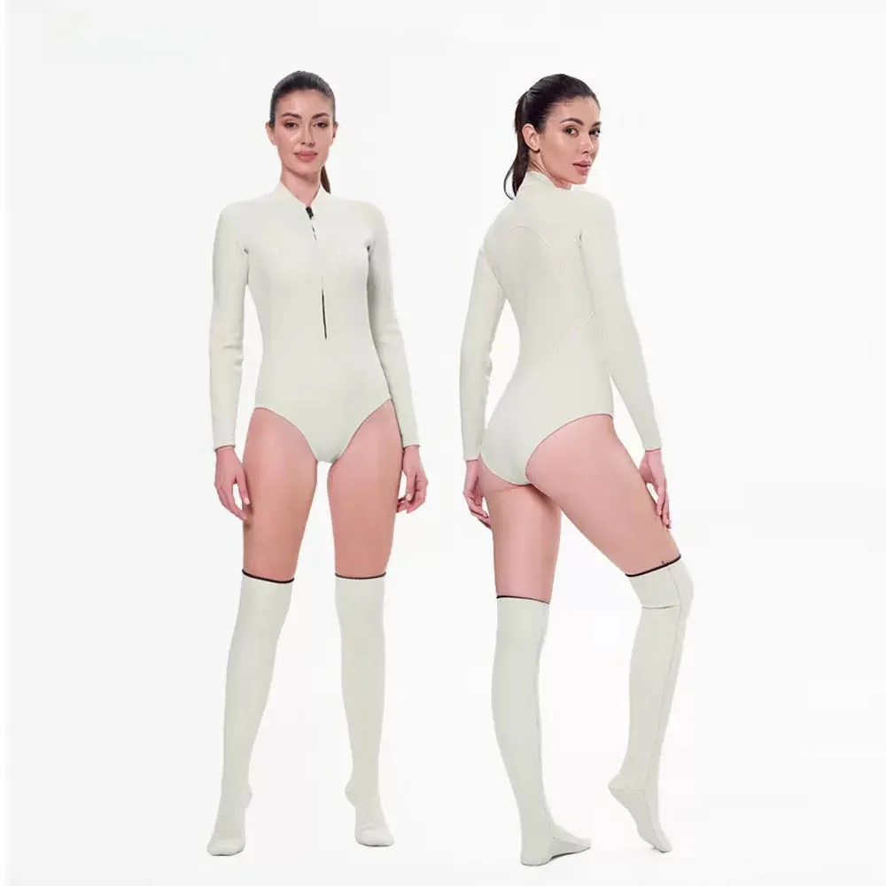 

Women's Wetsuit 2MM Profional Diving Suit Long Tube Sos Free Snorkeling Warm Sun Protection White Swimming Costume