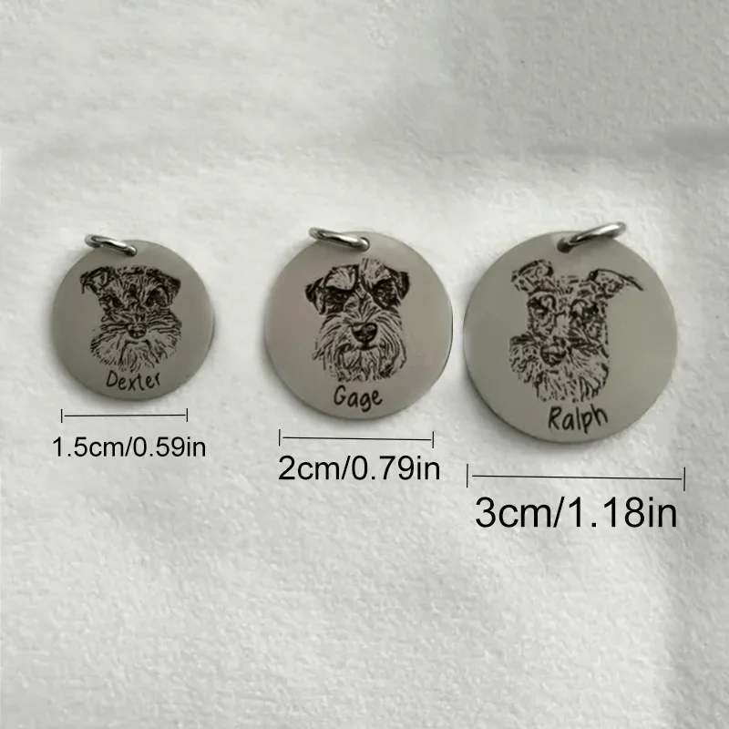 مخصص الفولاذ المقاوم للصدأ الحيوانات الأليفة صور قلادة جولة محفورة مجوهرات للكلاب مخصص الحيوانات الأليفة قلادة يمكن تعليقها على طوق أو سلسلة الكلب
