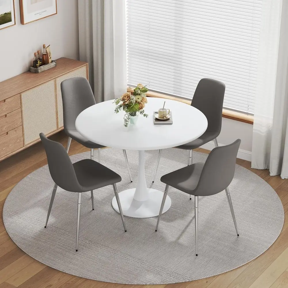 

Round Dining Table Set for 4, Compact Kitchen Table and Chairs, Suitable for Dining Room or Living Space, Outdoor-Friendly Gray