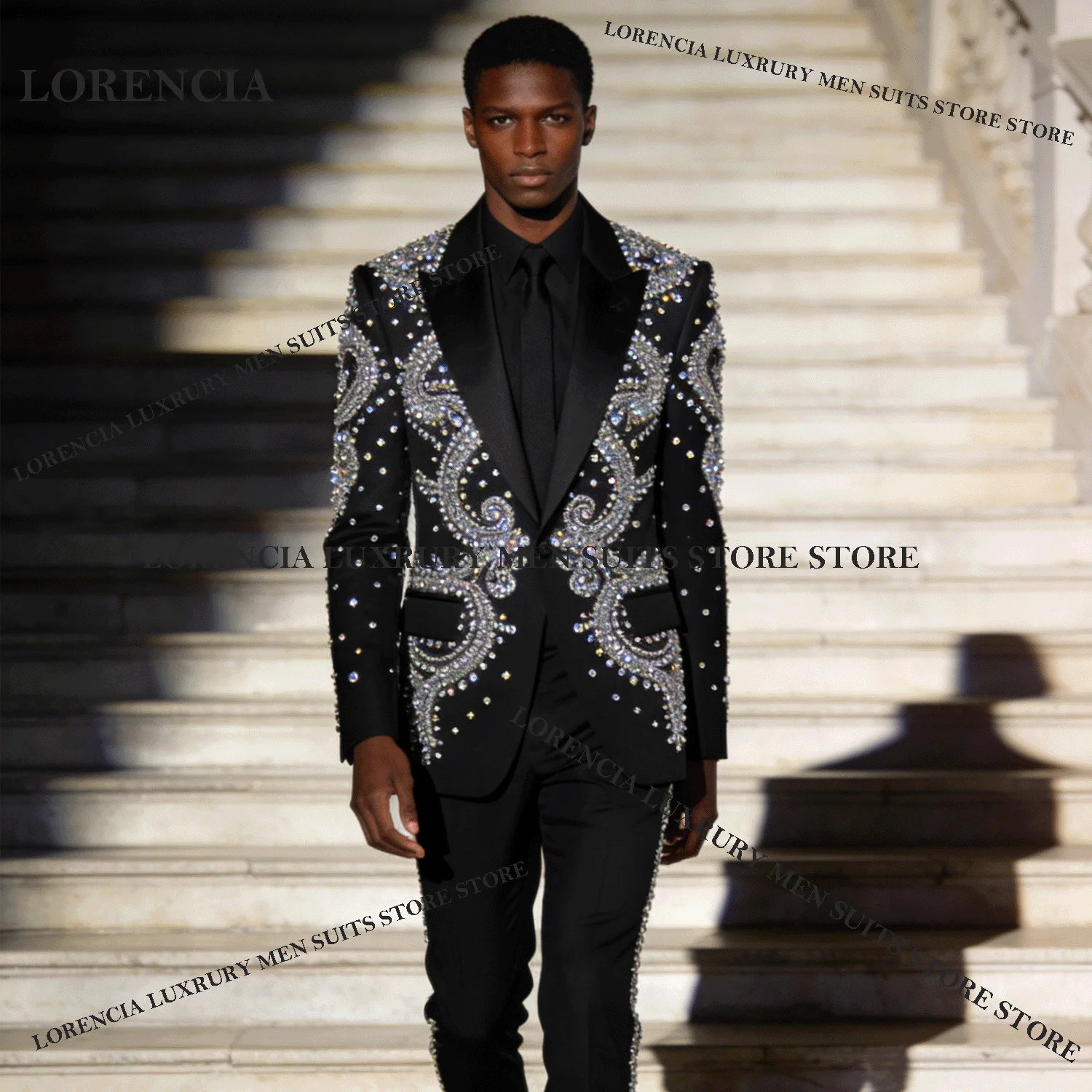 

Customized Fashion Men Diamond Design Suits Wedding Exquisite Tuxedos Fashion Slim Ropa hombre 2 Pieces Sets Groom Male Blazers