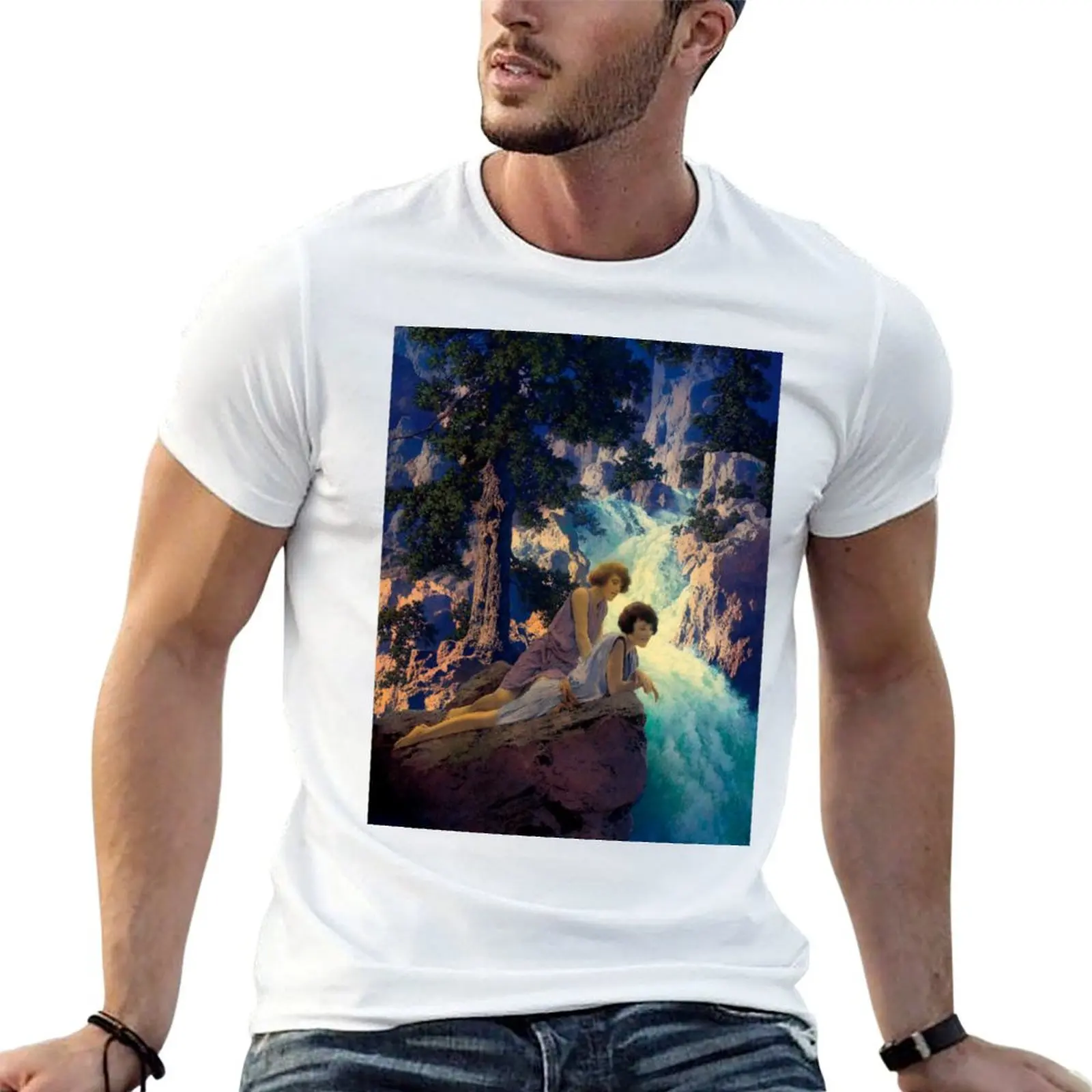Waterfall -Maxfield Parrish midcentury art deco/nouveau illustration T-Shirt Soft Stretch Short Sleeve Top