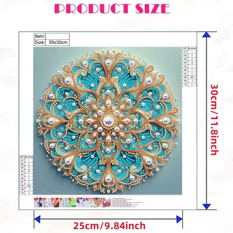 CHENISTORY Mandala Flowers Pattern 5D Special Shape Crystal Diamond Painting Partial Mosaic Diamond Painting Kit DIY Home Decor