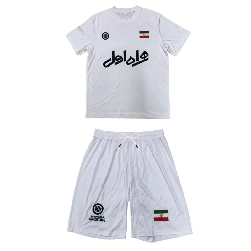 

2026 New Iranian-Themed Wrestling Apparel: Breathable, Quick-Drying Short-Sleeve Shirt and Shorts Wrestling Fitness Training Set
