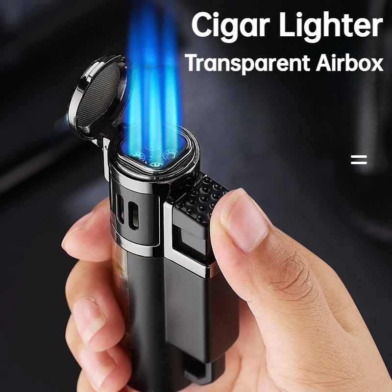 4 Torch Jet Inflatable Lighter  Portable Metal Windproof Direct Flame Butane Gas Lighter High-end Gifts Cigarette Accessories