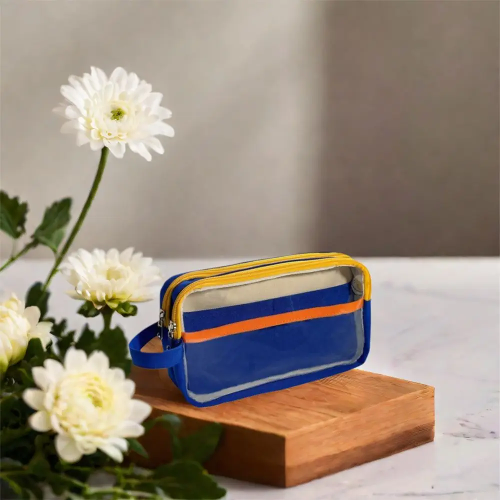 Durable Multi-layer Contrast Color Pen Bag Large Capacity Transparent Pencil Case Portable DIY Pen Pouch School