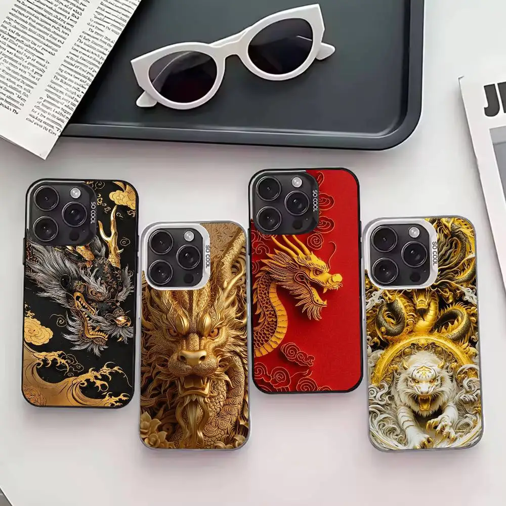 

L-Luxury D-Dragon E-Embossed Phone Case For iPhone 17,16,15,14,13,12,11 Plus,Pro Max,XS,Colored silver phone case