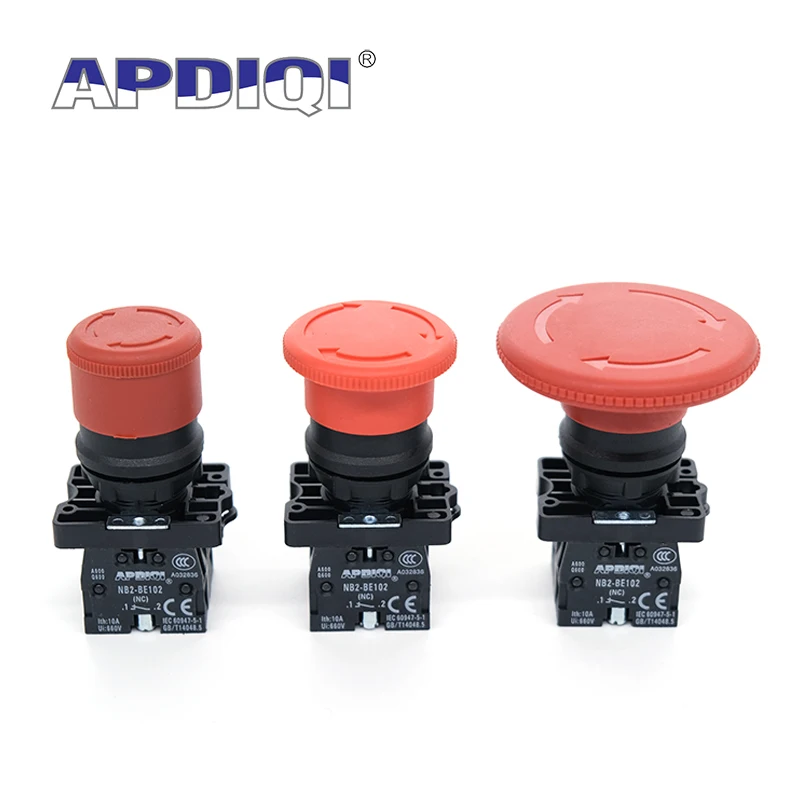 1Pcs XB2 ES542 Plastic Emergency Stop Red Mushroom Head Size 30 40MM 60 Push Button Switch Lock NO NC Normally Open 22mm ZB2