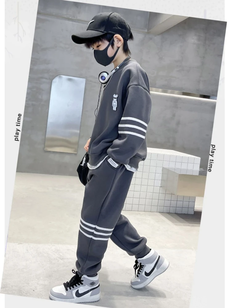 Autumn Children Boy Clothes Set Stripe Sweatshirts and Pants 2PCS Suit Teenage Girls Pullover Top Bottom Outfits Tracksuits