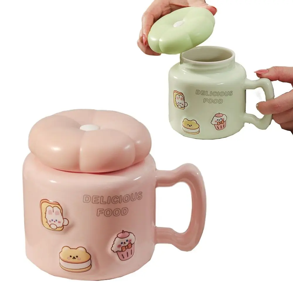 

Large Capacity Cartoon Mirror Mug Heat-resistant Comfortable Grip Ceramic Coffee Cup Smooth Surface with Handle