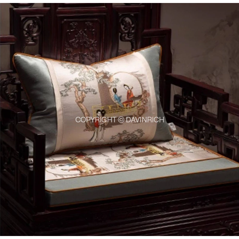 DAVINRICH Art Decorative Pillow Cover Chinese Style Beauty Girl Asian Lady Royal Court Luxury Cushion Cases For Living Room Sofa