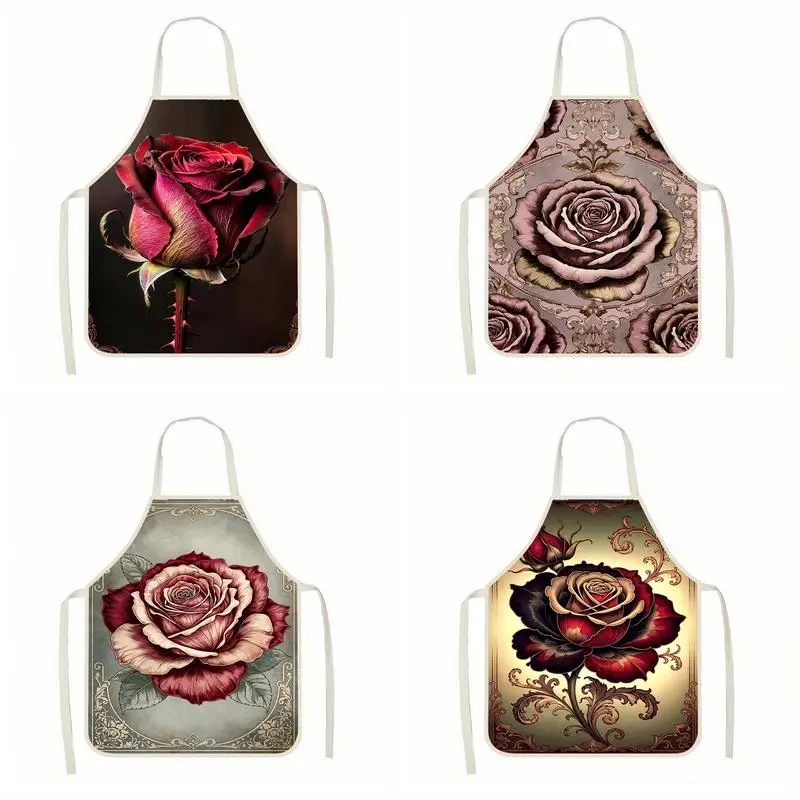 

Винтажные фартуки с розовым узором, льняные фартуки, подходящие для приготовления пищи на кухне, общения родителей и детей, рисования и других мероприятий.
