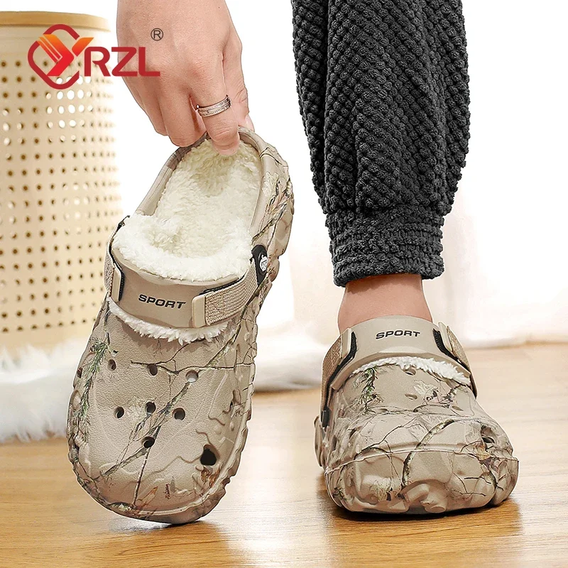 YRZL Men Winter Slippers Indoor Comfortable Warm Slippers Summer Removable Sandals Men Casual Non Slip Plush Fur Clogs for Men