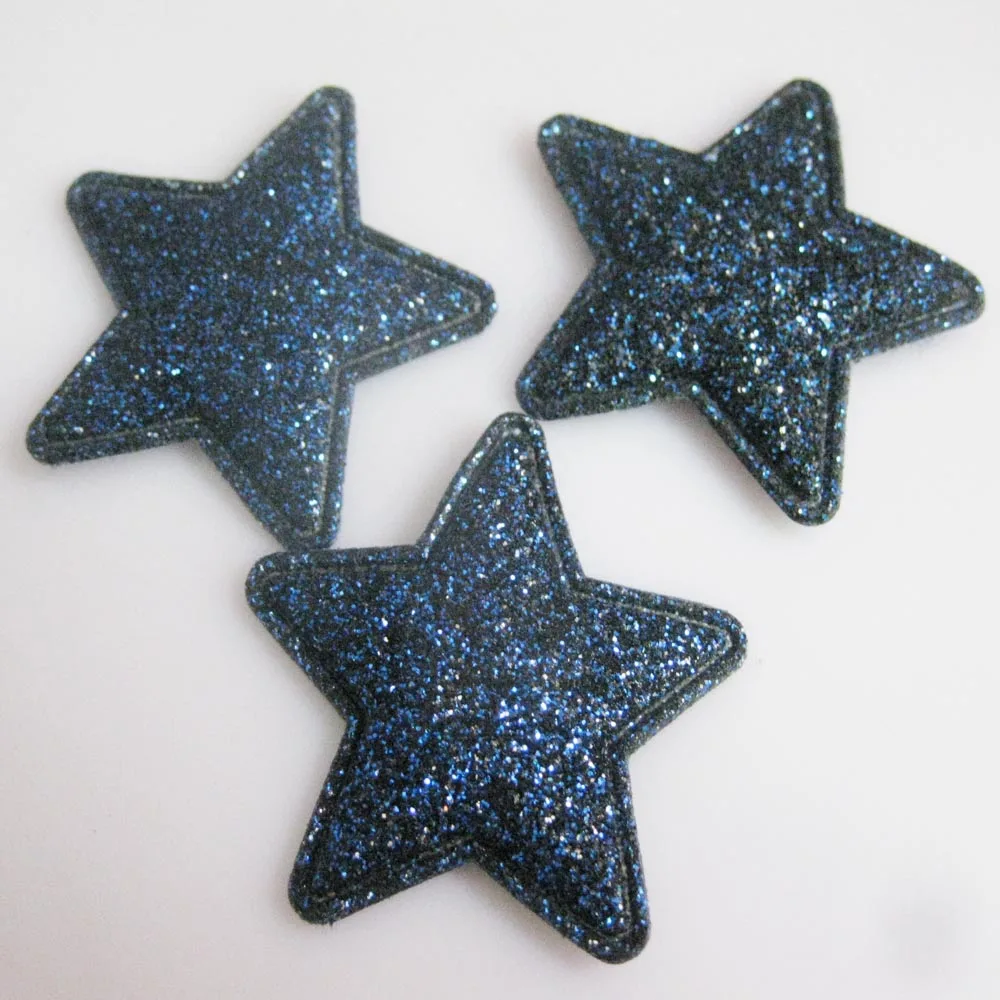 PANNEO About 34MM Glitter Star Appliques For Craft Design 50Pcs Multicolors DIY Scrapbook Headwear Ornament Clothes Accessories