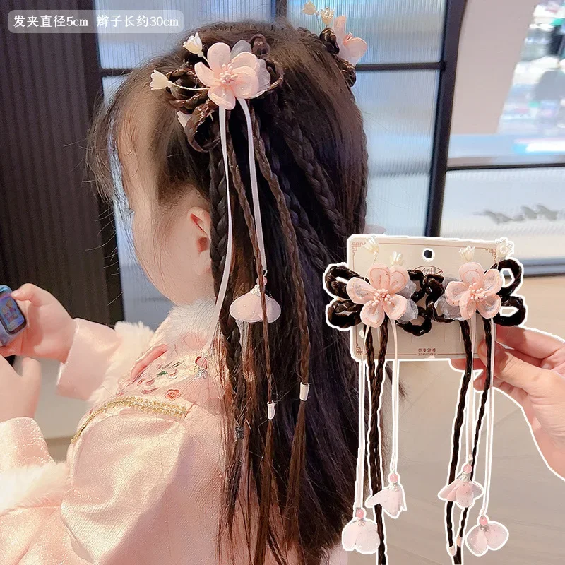 Antique Wig Braid Hair Accessories Little Girl Cute Flower Hair Card Children Hanfu Headdress Chinese Style Girl Hair Clip