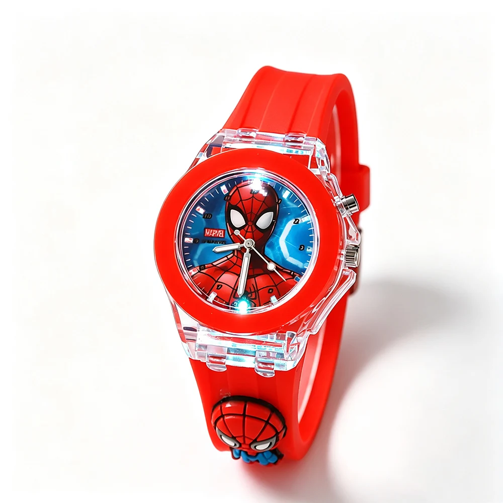 Modische 3D Spiderman Kinderuhren für Jungen mit Blitzlicht Cartoon-Figur Quarzuhr für Schüler Geburtstagsgeschenke