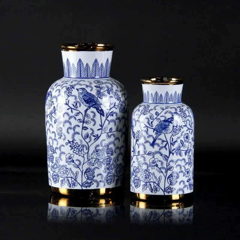 New Blue And White Porcelain Ceramic Vase Vintage Ginger Jar Sealed Storage Tank Flower Vase Ceramic Handicrafts Home Decor