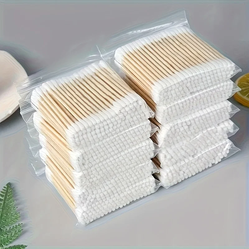 500 Pcs Double-Sided Bamboo Ear Disposable Double-Headed Cotton Swabs Bamboo Wood Stick Cotton Swabs Cleaning Cotton Swabs Bagge