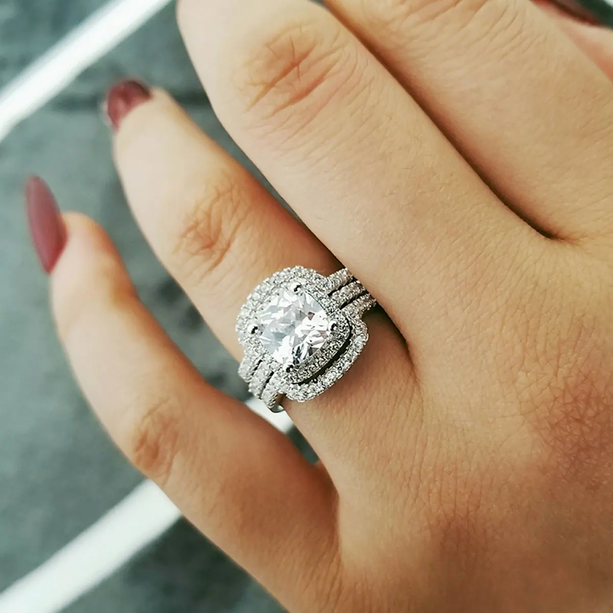 Three in One Set of Luxury Women's Combination Rings, Round Light Luxury Rings, Romantic Jewelry Gifts, Wedding Engagement Anniversary Gifts, Best Friend Valentine's Day Gifts, Wholesale Valentine's Day Gifts for Her