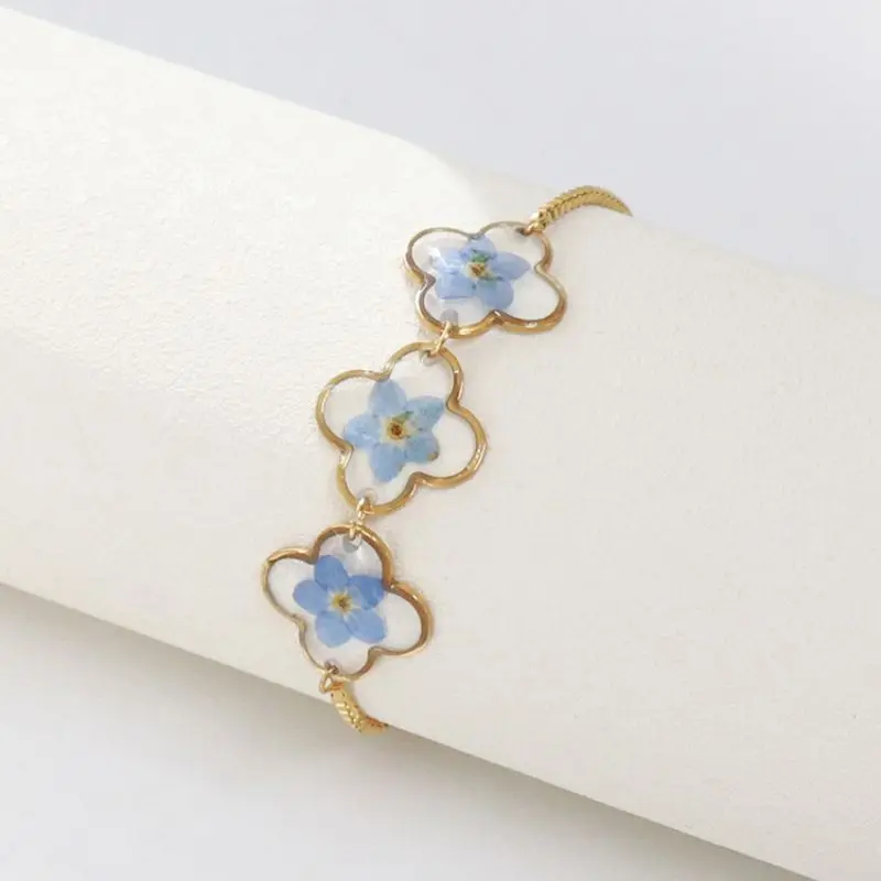 Creative Blue Pressed Flower Bracelet Unique Do Not Forget Me Natural Pressed Flower Charm Bracelet Chains Bracelet Wholesale