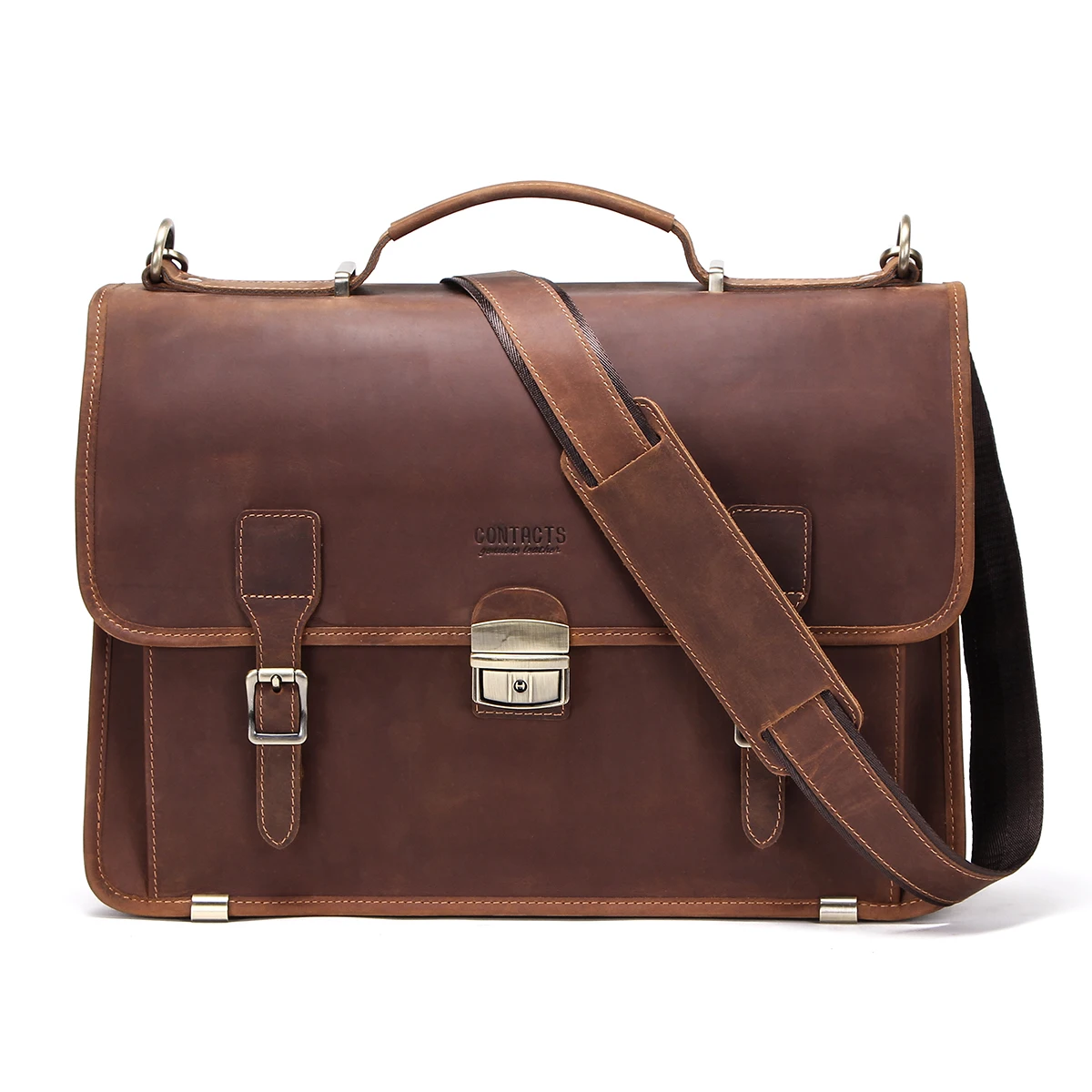 CONTACT'S Genuine Leather Business Bag Briefcase for Men, High Quality Laptop Tote Bag, Office Portfolio Document Carrier Male