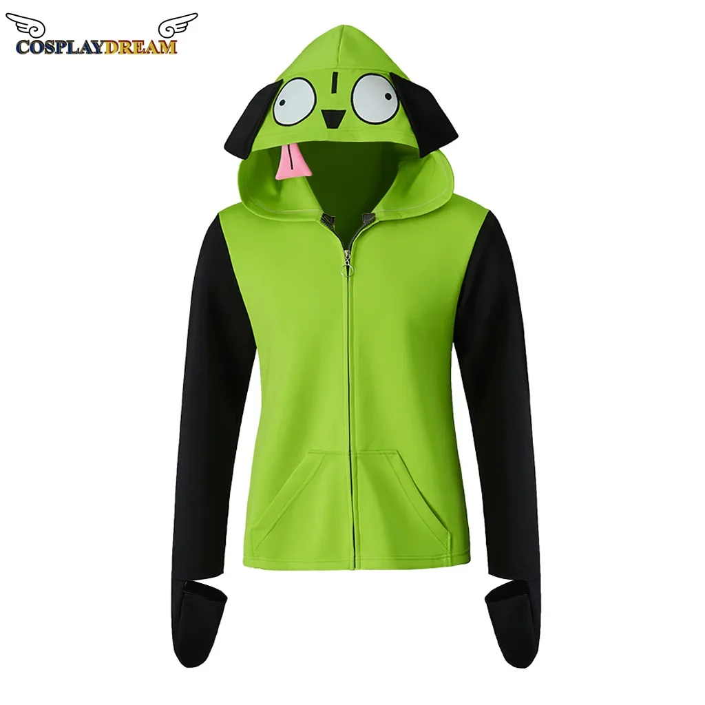 Anime Invaders Cosplay ZIM Cosplay Costume Green Hoodie Top Coat Adult Men\'s Halloween Zip-Up Coat