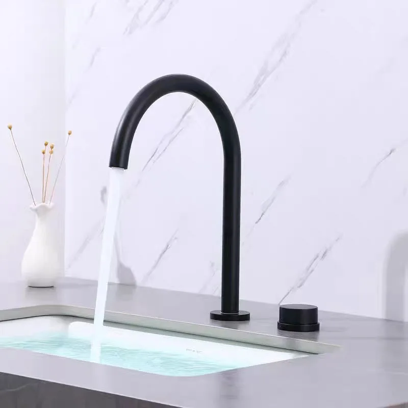 Minimalist Design Brass Gun Gray Basin Faucet Deck Mounted kitchen Sink Faucet 2 Hole Split Type Hot Cold Water Tap Basin Faucet