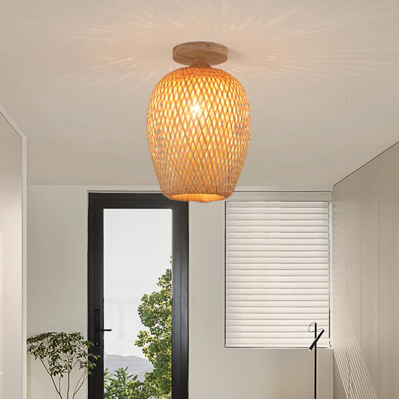 ZK50-Lampe de Couloir Artistique en Bambou, Plafonnier d'Niken Rotin Tissé, Éclairage de Décoration pour Chambre à Coucher et Salle à Manger