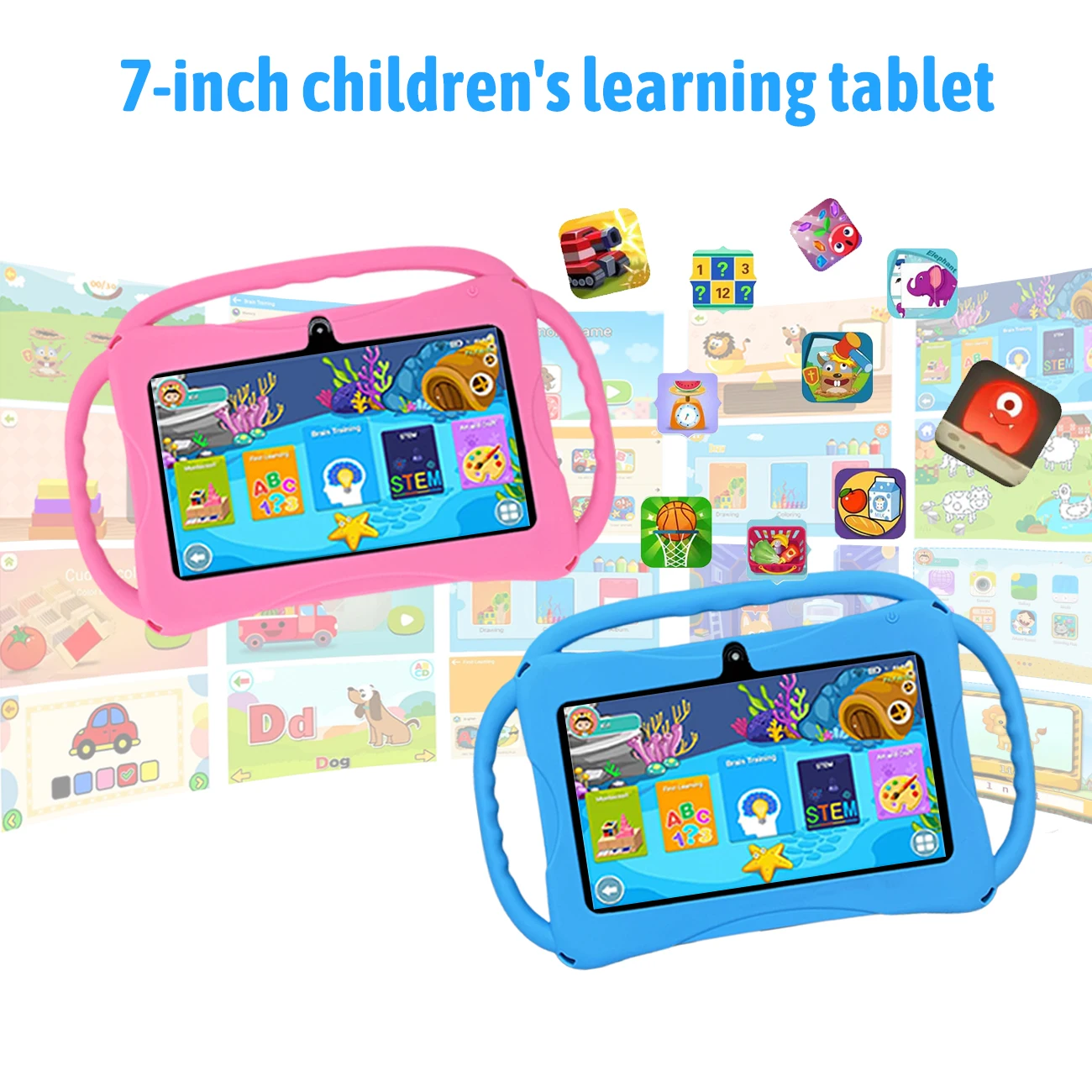 

Suitable for Children 7inch Tablets, Pre-Installed Doll Education Software, Suitable for Children in Various Age Groups, Supports Wifi and Dual Cameras, Silicone Protective Covers, Anti-Fall and Anti-Collision, Choose Two Colors, Non-Configuration Plug