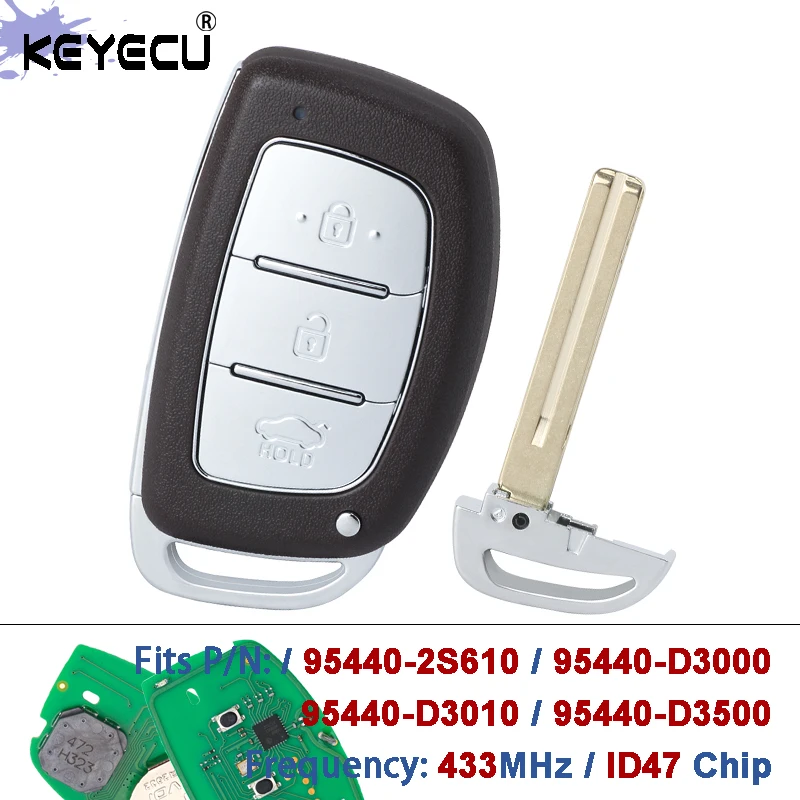 

KEYECU 95440-D3000 95440-D3010 95440-D3500 95440-2S610 433 МГц ID47 чип дистанционного управления без ключа для Hyundai IX35 Tucson 2013-2021
