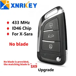 XNRKEY 3 Button Upgraded Flip Remote Car Key Fob ID46 Chip 433Mhz for Citroen X-Sara C3 C5 Before 2009 with Uncut SX9 Blade
