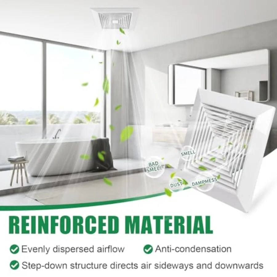 1-Piece ""es Bathroom Ehaust Fan Cover with Spring, Square Ceilg or Wall Mounted Ehaust Fan, Ceilg Fan, Grille, Air Diffuser, D view 4