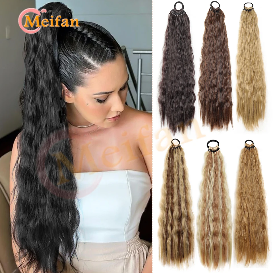 

Long Water Wavy Ponytail Extension Warp Around Hairtail with Hair Tie Synthetic Brown Blonde Black DIY Ponytail Hairpiece