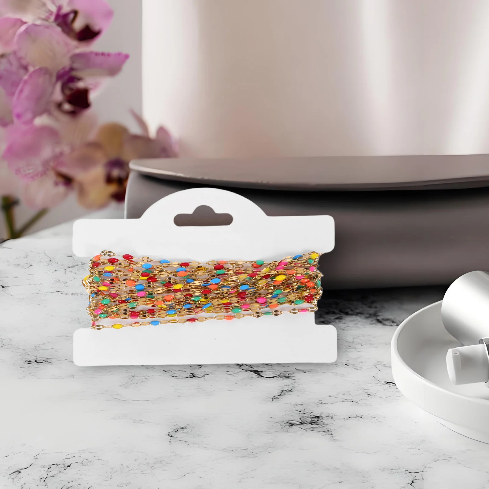 1 Rolls Stainless Steel Enamel Beaded Necklace Chain Colorful DIY Jewelry Chain for Necklace Bracelet Making Daily Party Wear