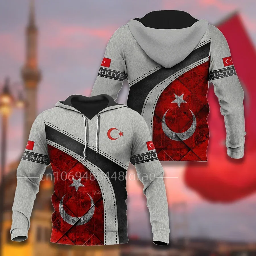 

2024 New Turkey Hoodie Jacket Turkey Flag 3D Print Casual Fashion Sportswear Free Custom Name Men's and Women's Hoodie