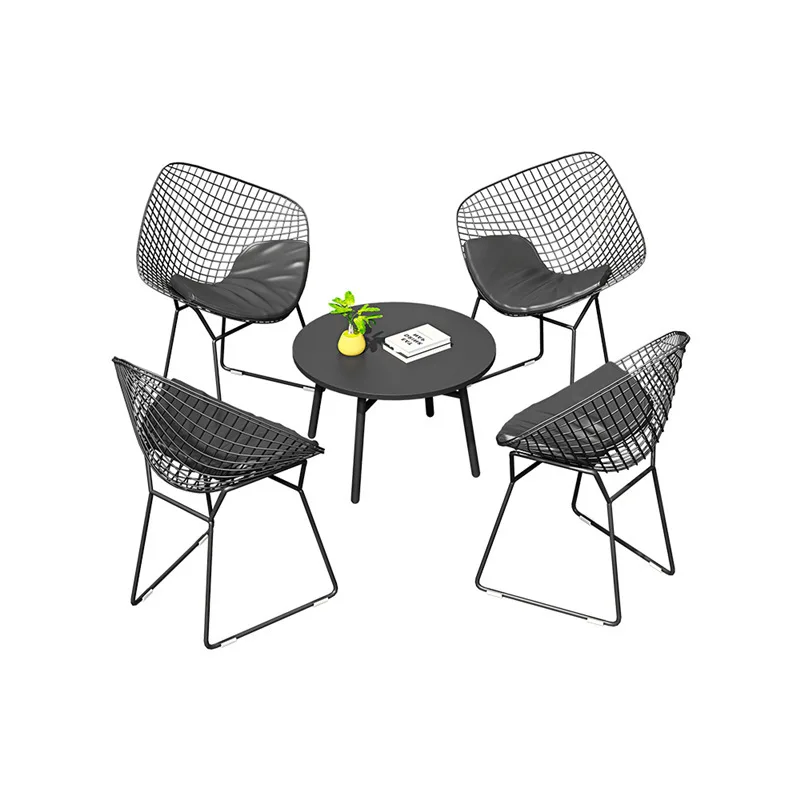 Metal grid outdoor tables and chairs milk tea coffee shop open-air balcony household small coffee table dining table and chairs