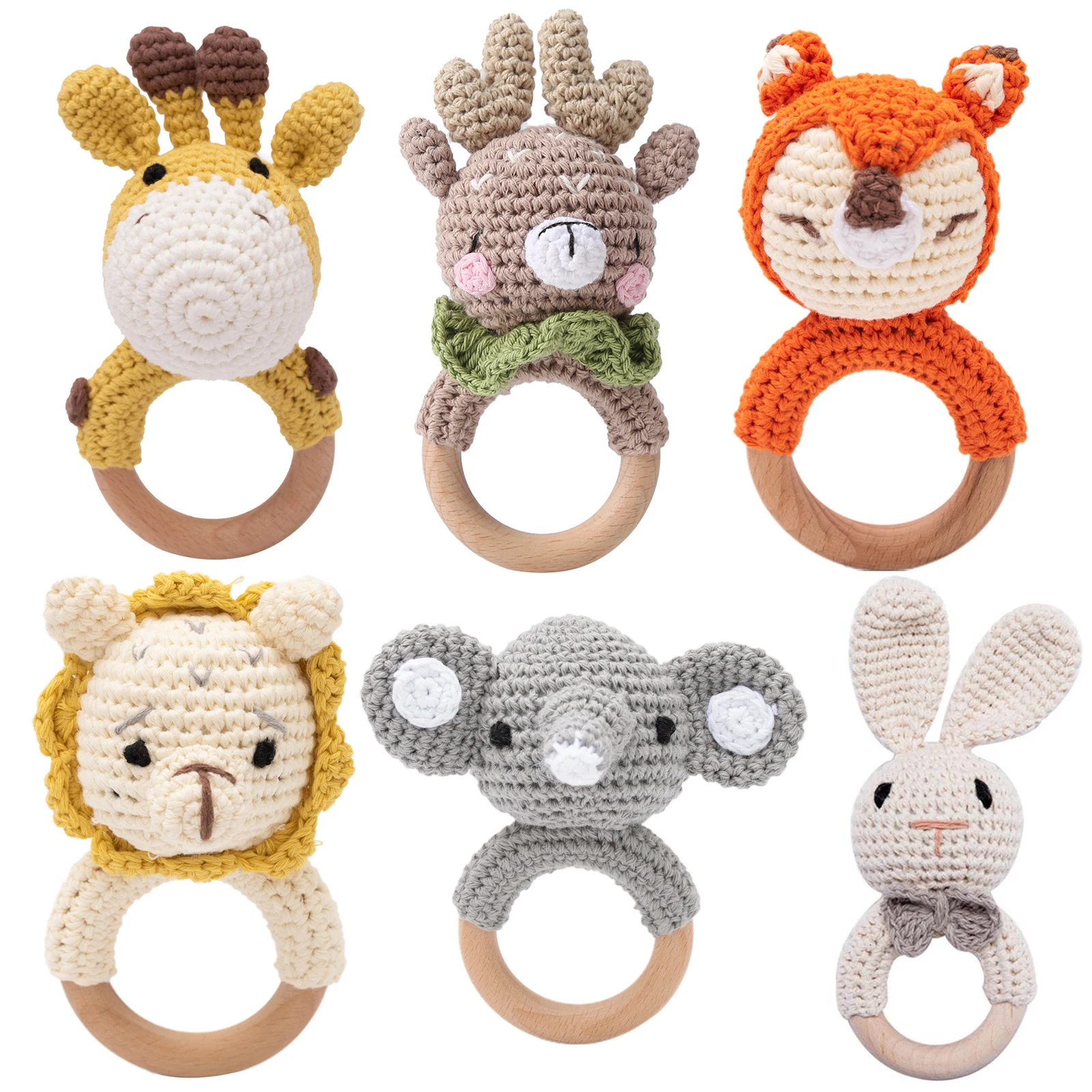 4pc Wholesale Baby Teether Crochet Music Rattles for Kids Animal Rattle Elephant Giraffe Babies Gym Montessori Children\'s Toys