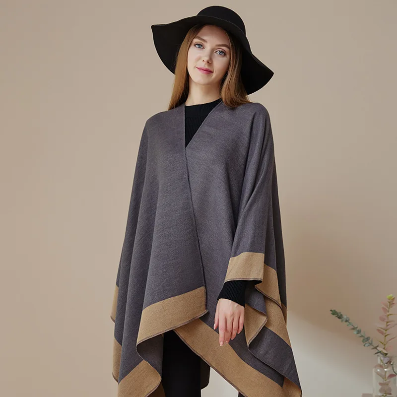 Double-sided , women's striped shawl, high-end cape scarf