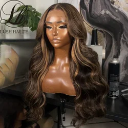 Body Wave Highlight Lace Front Pruiken Synthetische Omber Blonde/Chocolade Bruine Kant Frontale Pruiken Hittebestendige Vezel Voor Vrouw