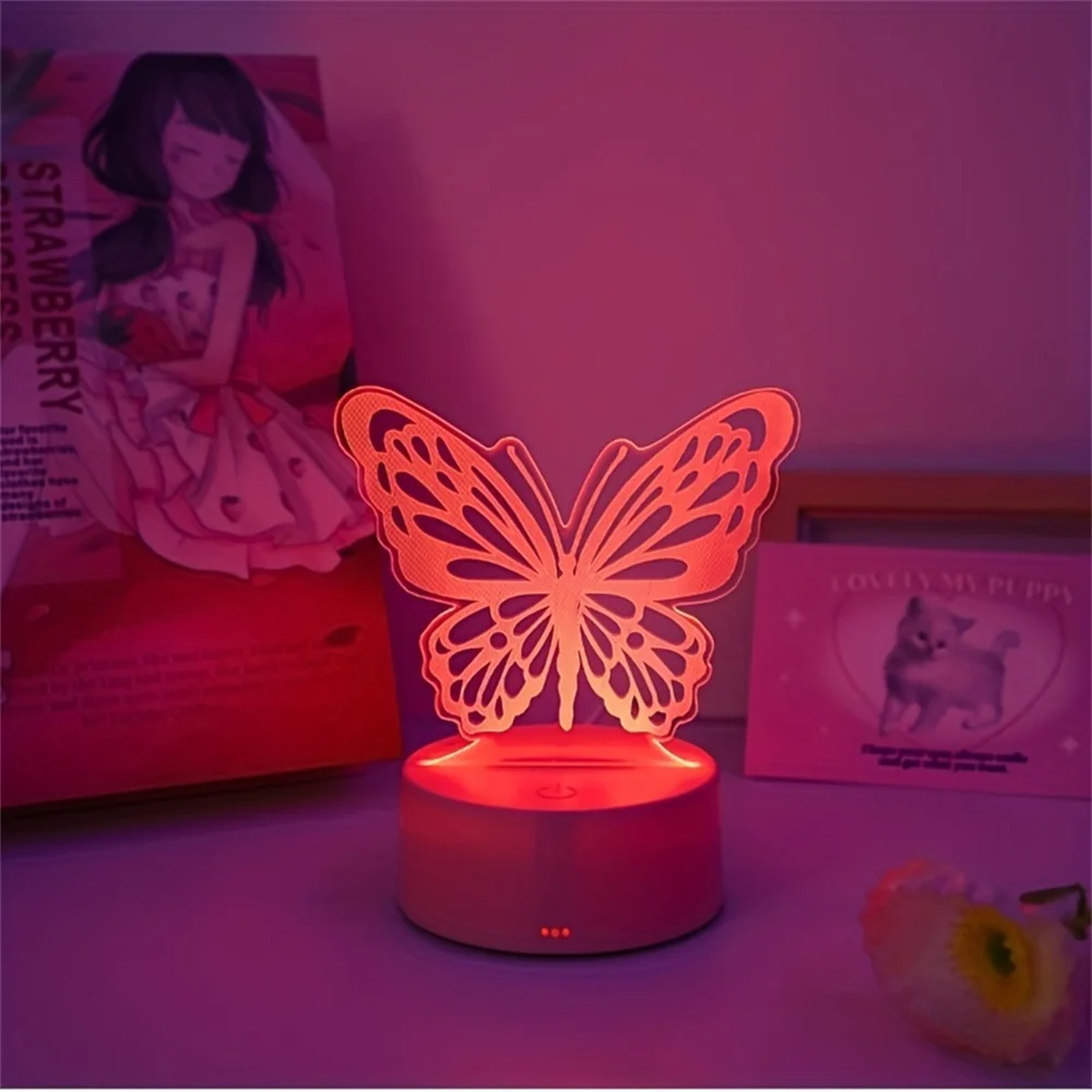 Imagem -03 - Borboleta 3d Led Night Light Touch Illusion Light Lâmpada de Mesa Usb para Quarto Mesa de Cabeceira Presente Romântico Mudança de Cores 16