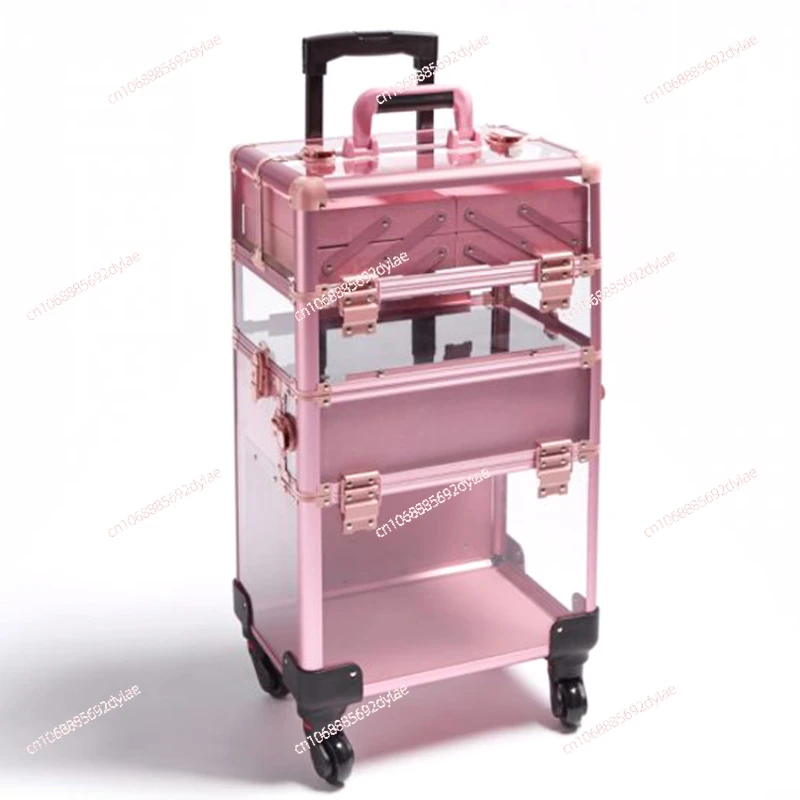 Aluminum Makeup Box with Table, Salon Manicure Cart, Cosmetics and Hair Storage Table