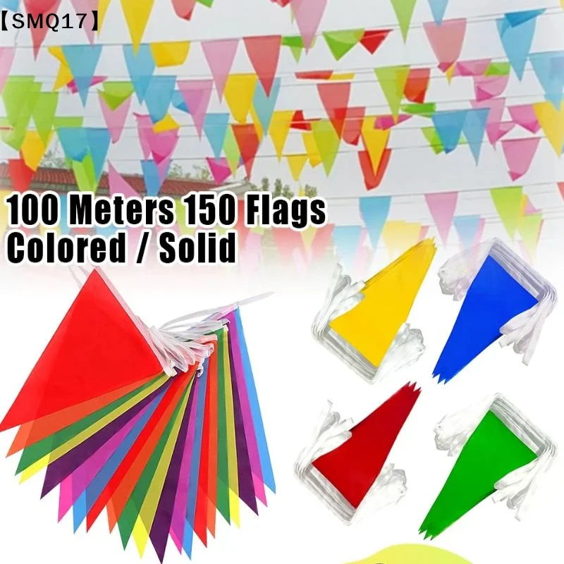 80/100Meter Multicolor Bunting Triangle Flags Fiesta Flag Banner Birthday Party Decoration Colorful Pennants Banner Flag【SMQ】