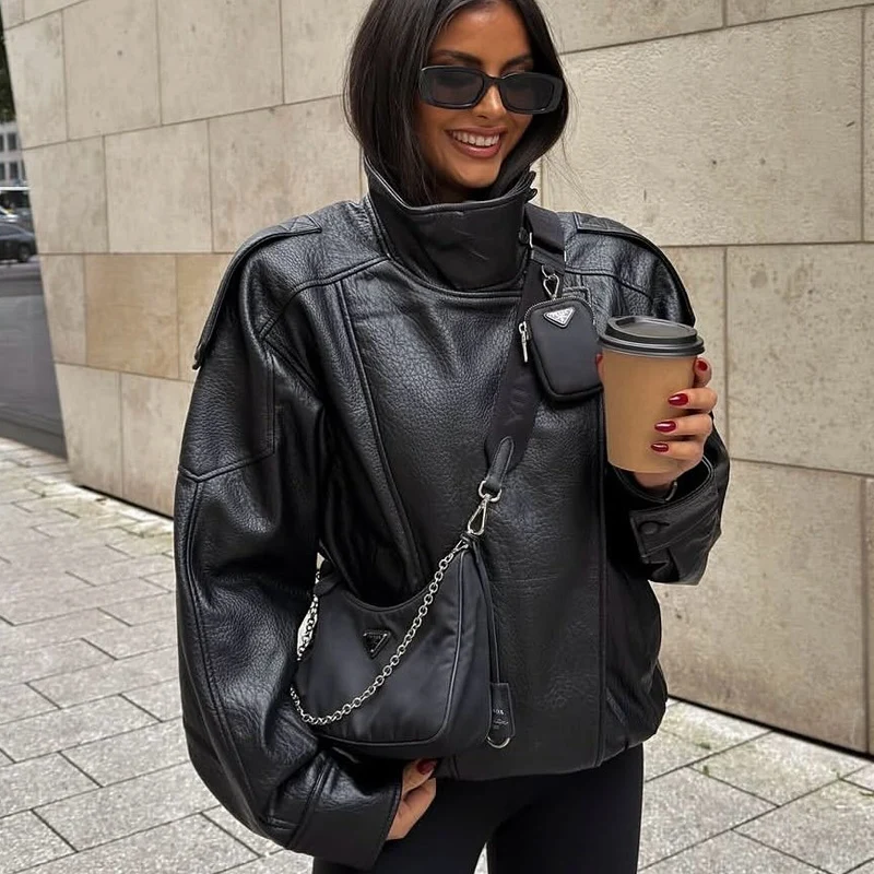 여성용 재킷 인조 가죽 재킷 블랙 여성용 데미 시즌 재킷 2025 가을 코트 아우터 윈드브레이커 y2k 코트 여성용