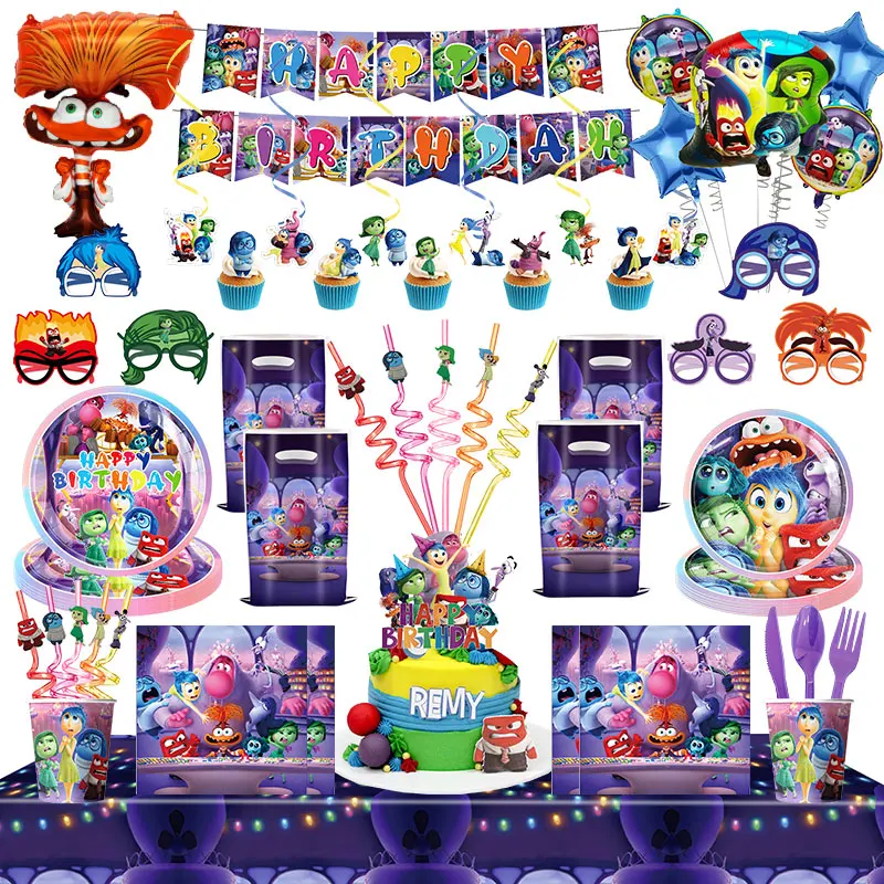 Disney Inside Out 2 Birthday Party Decoration Tablecloth Backdrop Balloons Decoration Inside Out 2 Keychain Party Favors Kids