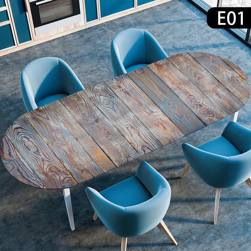 Oval Elastic Tablecloth Wooden Plank Texture Style Waterproof Oil-Proof Dining Table Cloth Home Decor Wedding Party Table Cover