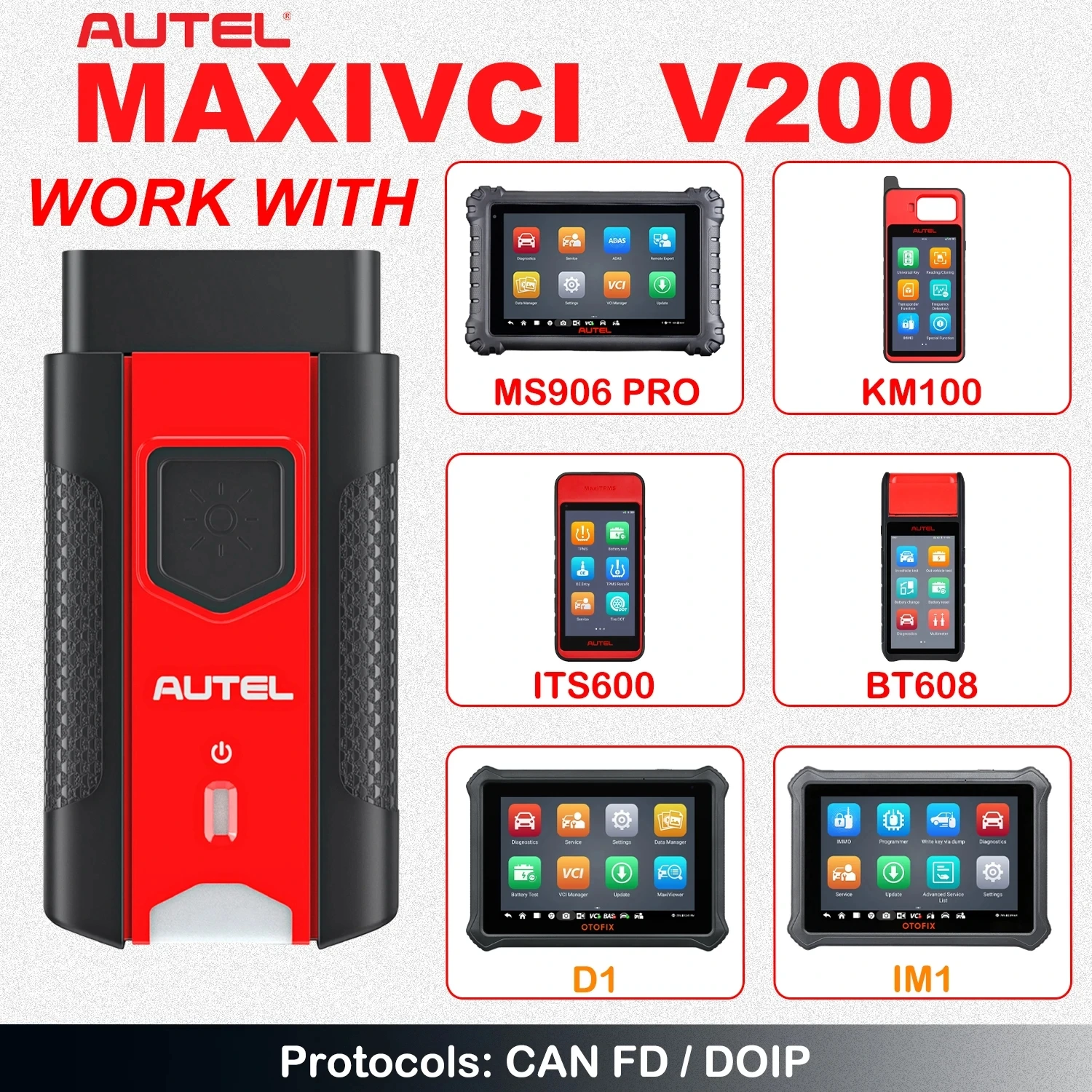 Autel MaxiVCI V200 Bluetooth Connector Vehicle Communication Interface Compatible With Autel KM100 MS906Pro BT608 Support CAN FD